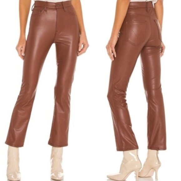 Mother The Mid Rise Dazzler Ankle Jeans 27 Brown Wax On Wax Off Faux Leather - Picture 1 of 14
